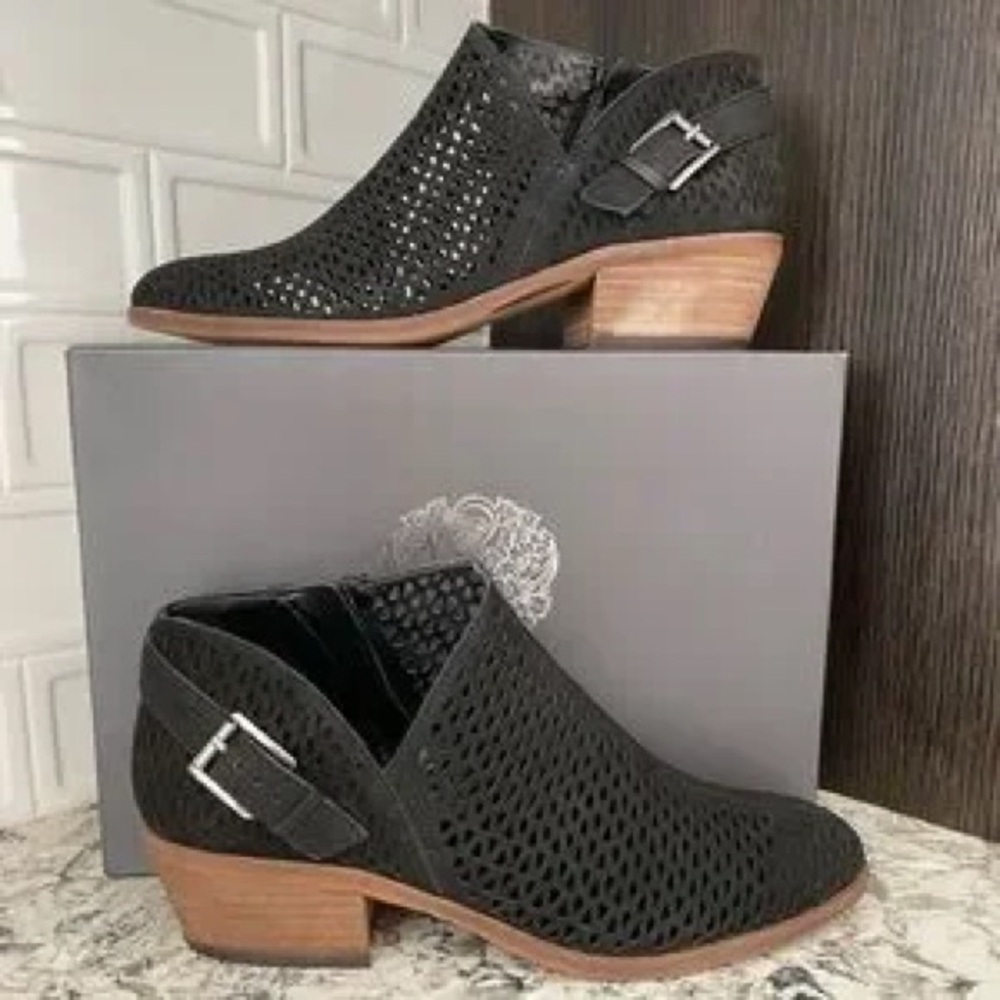 Target Black Perforated Ankle Booties with Wood Heel